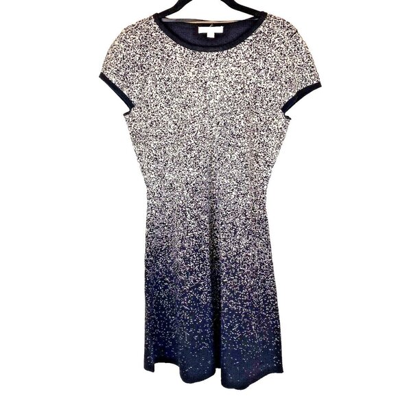 London Times Womens P Med  Black White Ombre Speckled Short Pullover Knit Dress - Picture 3 of 15